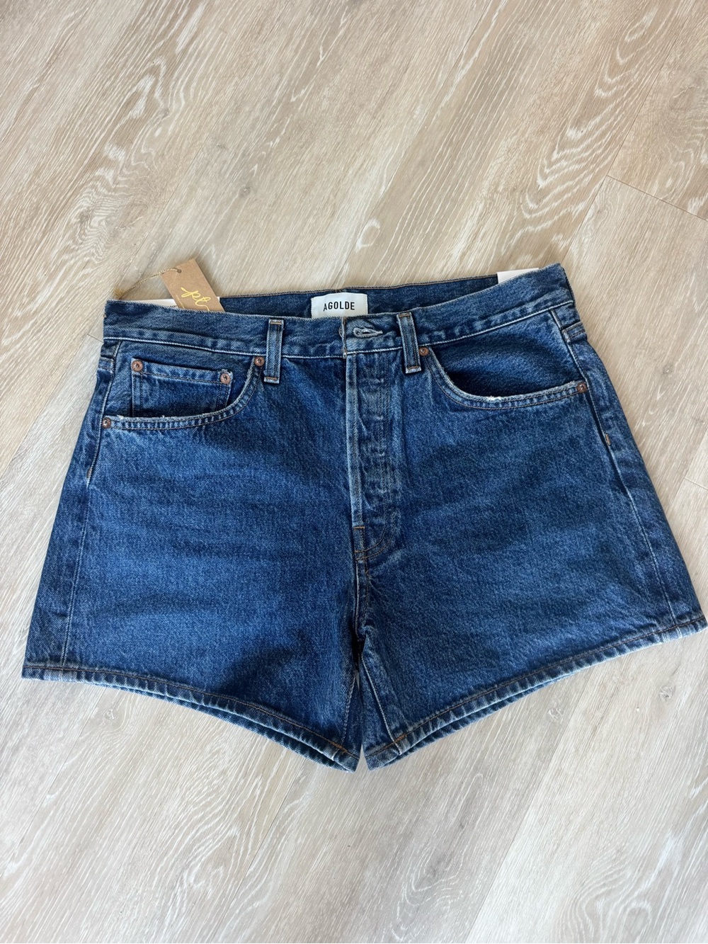 Agolde Parker Long Short Denim in Medium Blue Wash - Picture 4 of 5